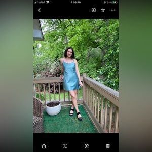 Teal silk mini dress